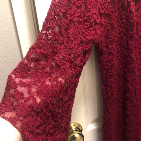 Maroon Lace, Size Med Dress, asymmetrical slv - Picture 3 of 8